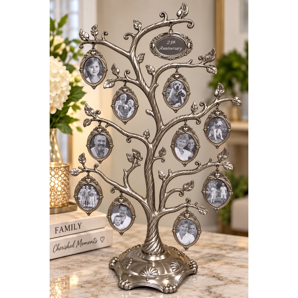 Things Remembered Family Tree 12 Hanging Photo Frames 25th Anniversary Silver
